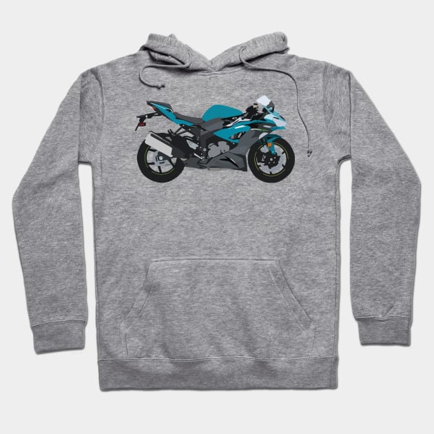 Motorcycle Kawasaki Ninja ZX-6R PEARL NIGHTSHADE TEAL Hoodie by WiredDesigns